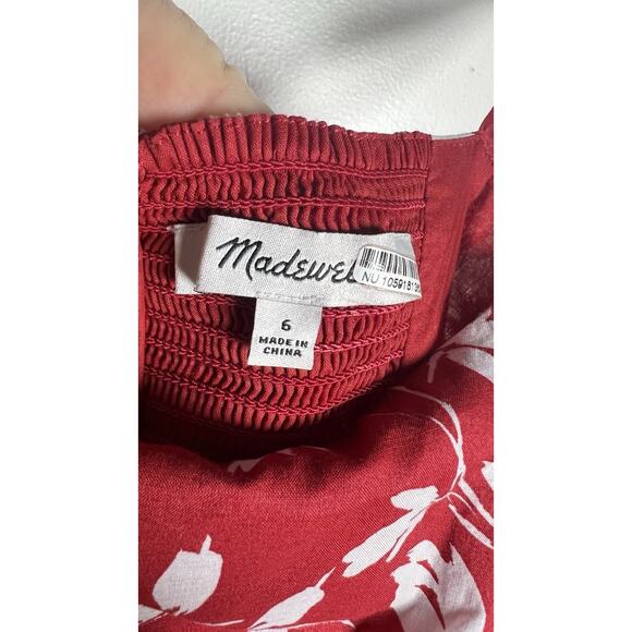 MADEWELL Womens 6 Red Floral Adjustable Straps Square Neck Smock Back MIDI Dress - Picture 9 of 11